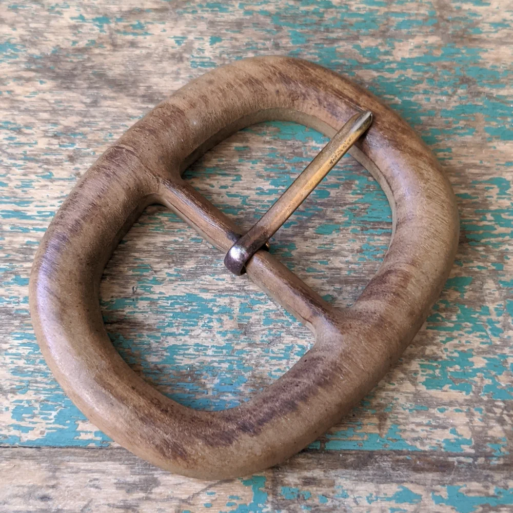 Bundle of 4 Vintage Buckles - Wood, Lucite, Faux Leather Tight Top, Cardboard